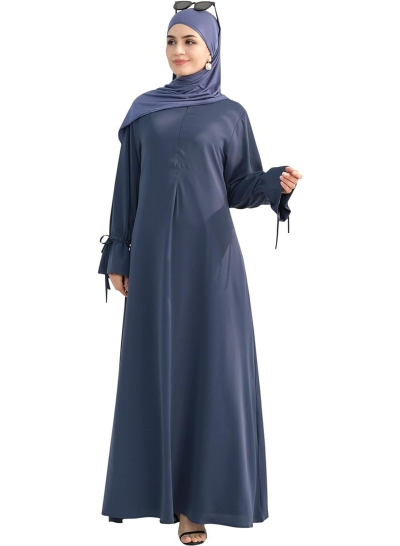 سيوسي Muslim Dress for Women, Kaftan Abaya Dress, Flowy Islamic Prayer Dresses, Breathable Daily Wear Eid Outfit with Modest Loose Fits, Long Sleeve Maxi, Elegant, Lightweight Fabric (Blue, L Size) - Image 1